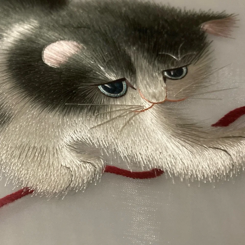 Double Sided Cat Silk Embroidery Art